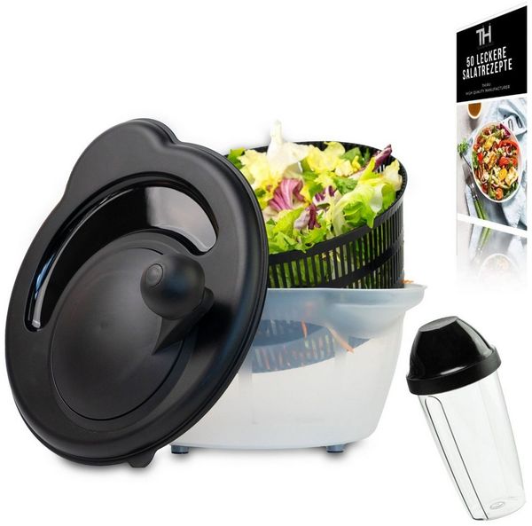 Thiru Salatschleuder Premium Salatschleuder 5L - Made in Germany - BPA Frei, 5 Liter, BPA frei, Rutschfest, Leichtes Kurbeln