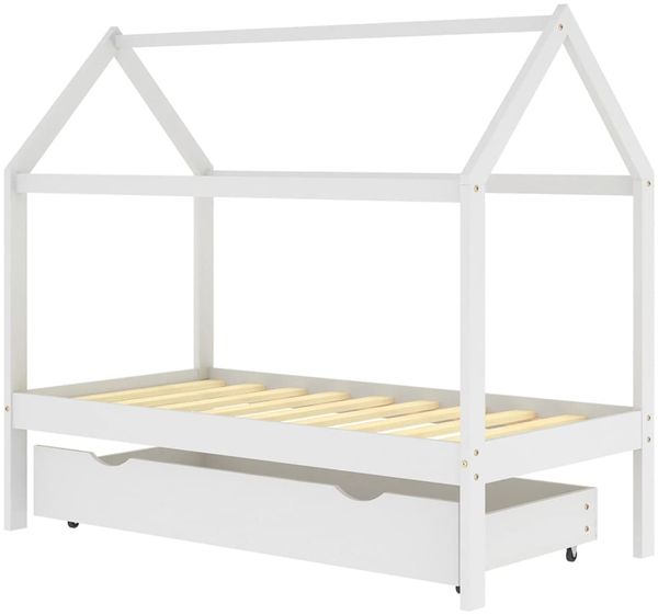 vidaXL Hausbett 80x160 cm, Weiß, Kiefer massiv, mit Schublade Bild 2