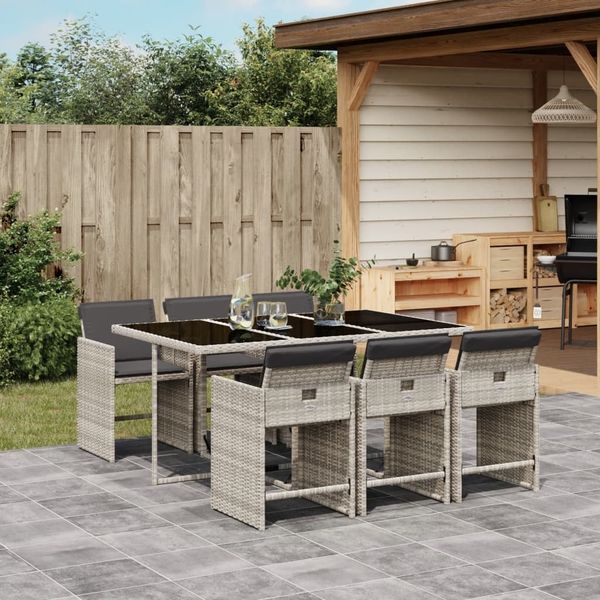 vidaXL 7-tlg. Garten-Essgruppe mit Kissen Hellgrau Poly Rattan 3211091