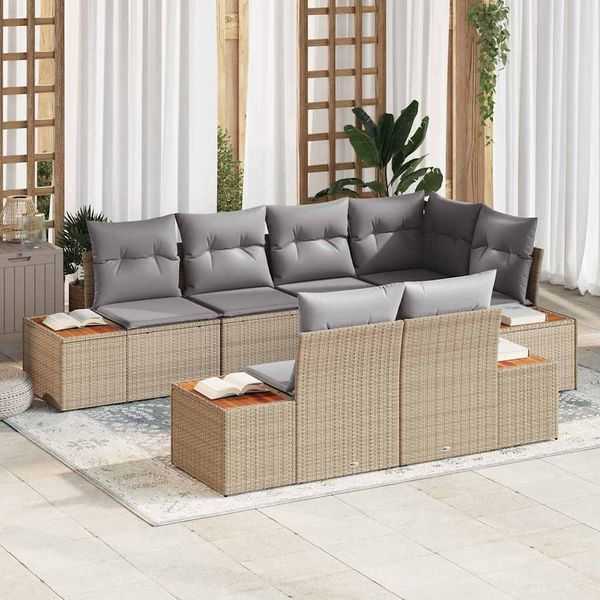 vidaXL Gartensofa-set mit Kissen 7 pcs Beige und Hellgrau Polyrattan 3356775