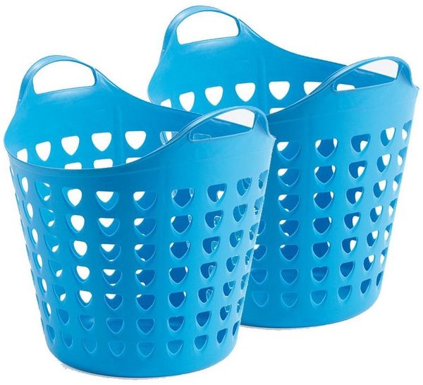 Kreher Aufbewahrungskorb Set: 2 x Flexi Korb 35 Liter mit Loch in verschiedenen Farben