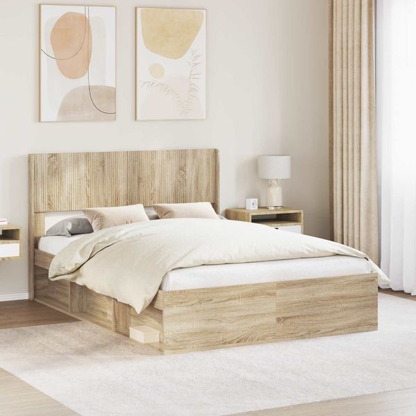 vidaXL Bettgestell mit Stauraum und Kopfteil Sonoma-Eiche 140 x 200 cm 3414205