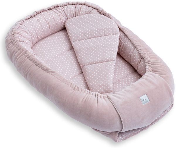 Loolay Kuschelnest BABYNEST + Matratze Premium Babyausstattung - Baumwolle & Samt Velours, (MUSTER: ROSA Samt Velour/ Mini PUNKTE Rosa, 2-tlg, Liebevoll handgefertigt Nestchen! Geborgenheit Komfort für Neugeborene), Premium Ausstattung - 100% Europäisc...
