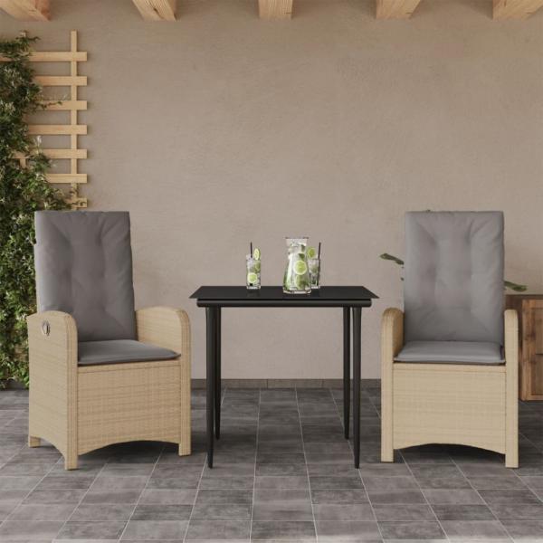 vidaXL 3-tlg. Garten-Essgruppe mit Kissen Beigemischung Poly Rattan 3212390
