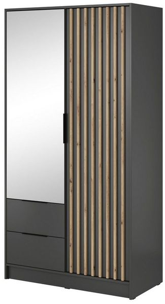 MOEBLO Kleiderschrank JOHN (Latten aus Holz, Loft Stil IndustrieSchrank Aufbewahrungsschrank (Spannstange) mit Regalböden, Schlafzimmerschrank mit 2/3/4 drehbaren Türen, 2 Schubladen)