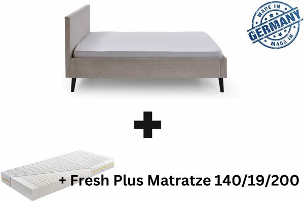 Polsterbett 140 x 200 Bettgestell Bett Doppelbett mit Kopfteil Made in Germany