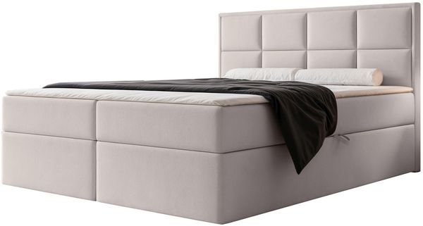 Selsey 'Silensio' Boxspringbett mit Bonellmatratze, Topper, Samt, greige, 160x200 cm
