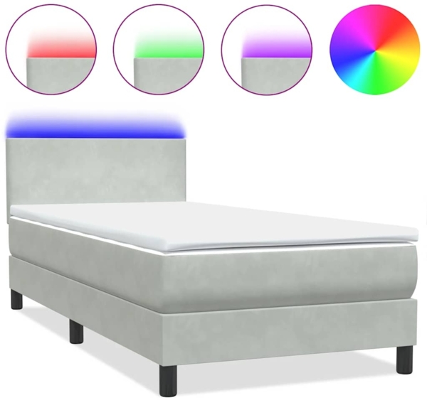 vidaXL Boxspringbett mit Matratze Hellgrau 80x220 cm Samt 3316713