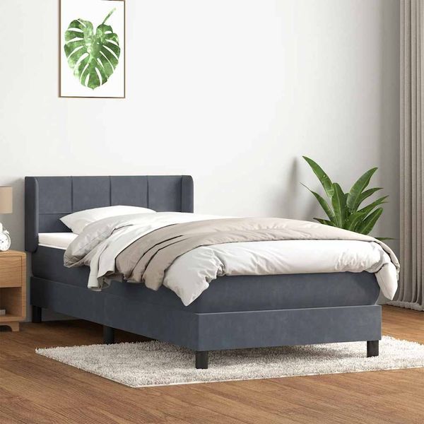 vidaXL Boxspringbett mit Matratze Dunkelgrau 80x220 cm Samt 3318136