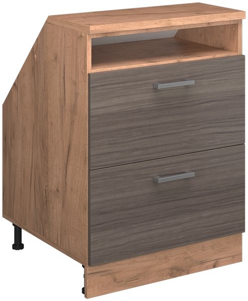 Küchenschrank für Dachschrägen R-Line Edelgrau 60 cm mit 2 Schubladen, Schrankkorpus 60 cm Tiefe Vicco