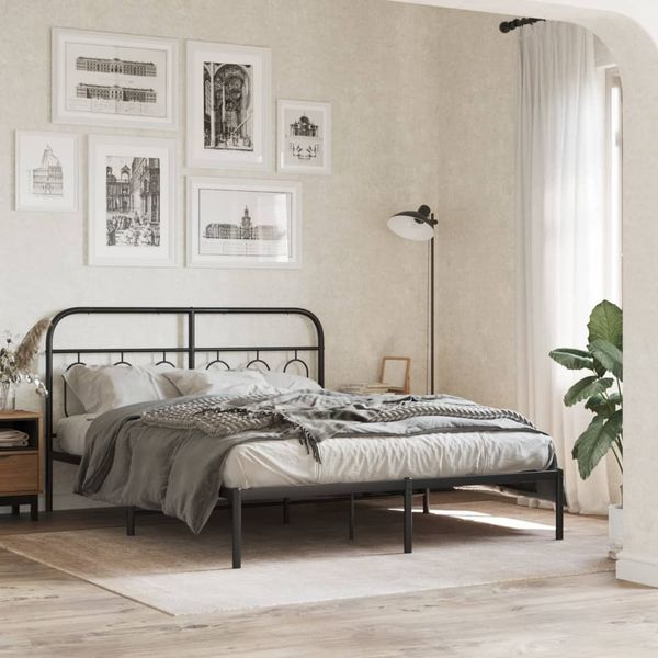 vidaXL Bettgestell mit Kopfteil Metall Schwarz 140x200 cm 377118
