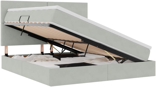 vidaXL Bett mit LED-Lichtleisten Hellgrau 160 x 200 cm Samt 3372615