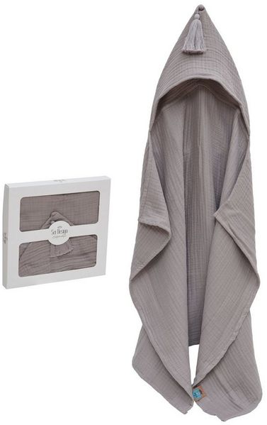 SEI Design Kapuzenhandtuch 75x100 Badeponcho stone-grey, Musselin (1-St), Musselin 4-lagig - 100% BIO Baumwolle