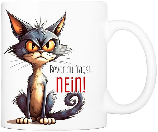 Cadouri Tasse mit Spruch 'Bevor du fragst' Kaffeetasse Büro Arbeit, Geschenk, Keramik, Kaffeebecher, Geschenkidee Arbeitskollege, lustig, Humor, 330 ml