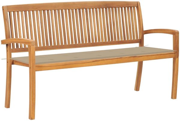 vidaXL Stapelbare Gartenbank mit Auflage 159 cm Massivholz Teak 3063309