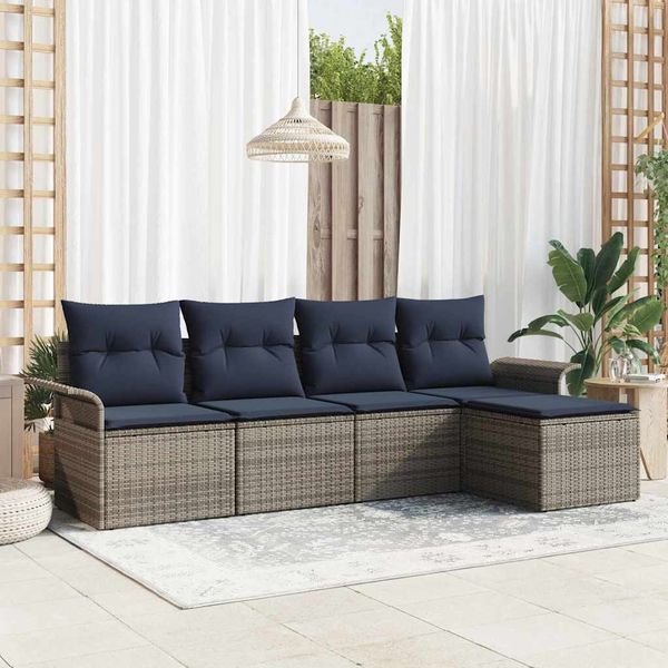 vidaXL Gartensofa-set mit Kissen 5 pcs Grau Poly-Rattan 3345325