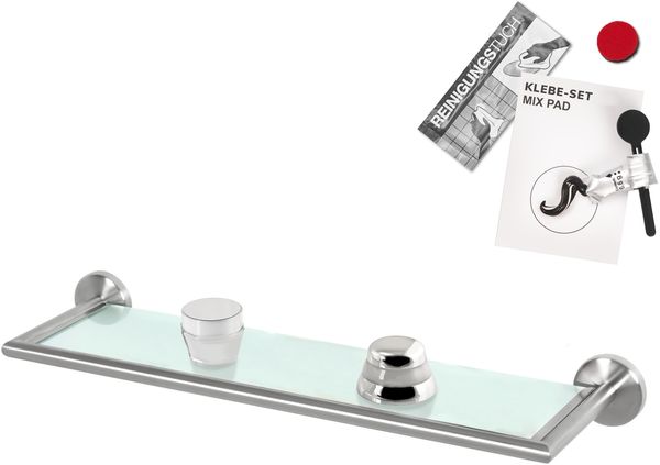 bremermann 'PIAZZA' Wandregal mit Klebeset, Glas / Edelstahl, weiß, 54 x 14 x 6 cm