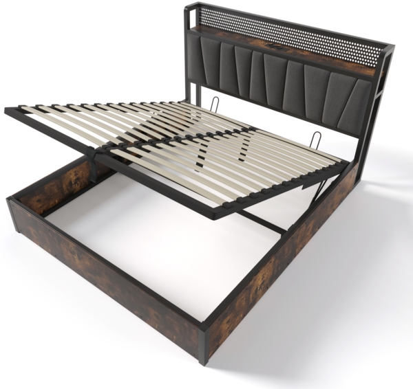 Polsterbett 140x200 cm mit RGBW-LED-Kopfteil und Stauraum – Leinenbezug, Steckdosen & USB Bild 10