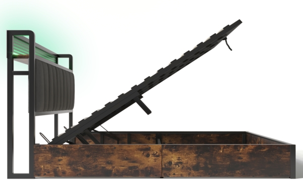 Polsterbett 140x200 cm mit RGBW-LED-Kopfteil und Stauraum – Leinenbezug, Steckdosen & USB Bild 8