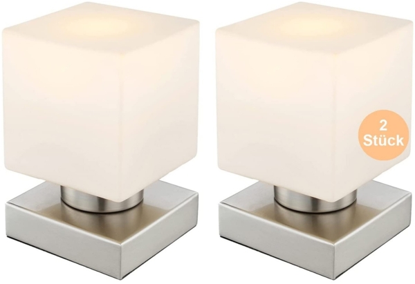 Nachttischlampe 2er Set Tischleuchte Nachttisch Touch Tischlampe Glas Würfel