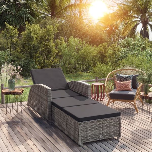 Sonnenliege, Gartenliege mit Dunkelgrauer Auflage Poly Rattan Grau