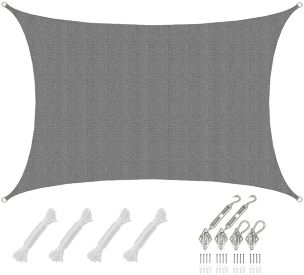 4x6m UV Sonnensegel Atmungsaktiv mit Befestigung Grau
