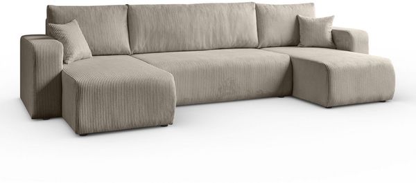 Lookway Big-Sofa PRESTIGE U-Form Couch, Cord-Stoff, mit Bettfunktion und Bettkasten