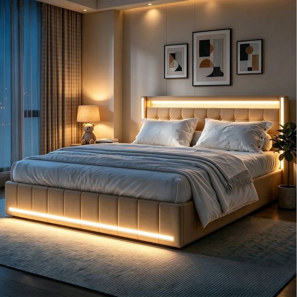Simurq Polsterbett 180x200 cm Doppelbett mit LED Beleuchtung und Ladefunktion (LED, Ladestation, in 2 Größen verfügbar), Jugendbett 4 Schubladen Stauraumbett