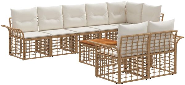 vidaXL Outdoor-Sofagarnitur 9 pcs Natürlich und Cremweiß Poly-Rattan 3437732