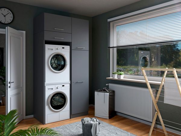 Laundreezy Mehrzweckschrank-Set Laundreezy, 4-tlg. Mehrzweckschrank-Set B/H/T 118/238/68 cm, (4-St), Breite 118 cm, Soft-Close-Funktion, höhenverstellbare Füße