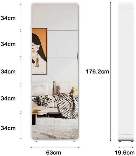 BlingBin Schuhschrank Spiegel-Schuhschrank mit 5 Flip-Schubladen, Spiegel Schuhkipper (1er Set, 1-St, 63 x 19.6 x 176.2 cm) Schuhschrank mit Bogen-Design, freistehender Kipp-Schuh-Organizer