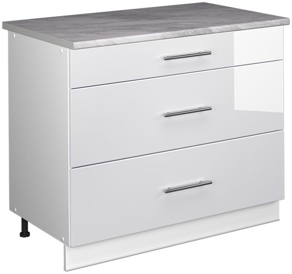 Küchenunterschrank Fame-Line Weiß Hochglanz/Weiß 100 cm, AP Marmor Vicco