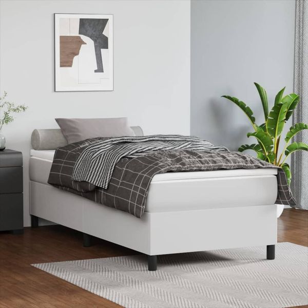 vidaXL Boxspringbett mit Matratze Weiß 80x200 cm Kunstleder, Härtegrad: H2 [3144573]