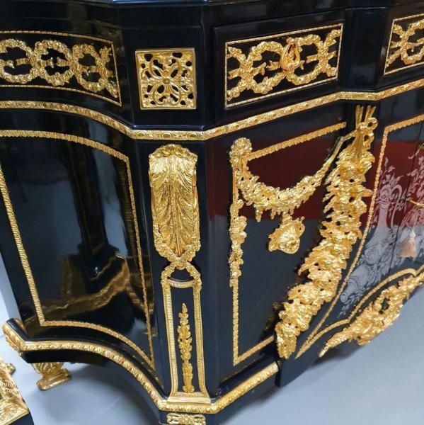 Casa Padrino Luxus Barock Möbel Set Schwarz / Gold - 1 Barock Kommode und 2 Barock Säulen - Prunkvolle Barock Möbel Bild 3
