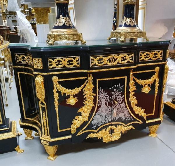 Casa Padrino Luxus Barock Möbel Set Schwarz / Gold - 1 Barock Kommode und 2 Barock Säulen - Prunkvolle Barock Möbel Bild 2