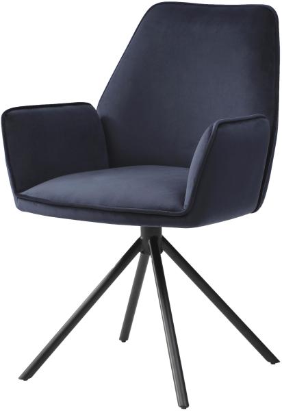 Mendler 'HWC-G67' Esszimmerstuhl mit Armlehne, drehbar mit Auto-Position, Anthrazit-Blau, Schwarz