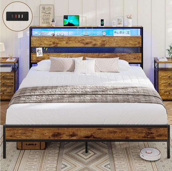 MSMASK Metallbett Bettgestell mit Steckdose und USB-Ladefunktion (Ohne Matratze), Jugendbett, Doppelbett, 160x200 cm
