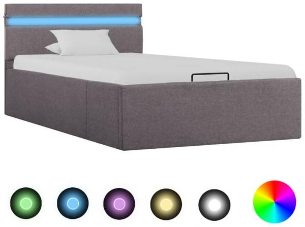 vidaXL Bett mit Bettkasten Hydraulisch mit LED Taupe Stoff 90x200 cm 285624