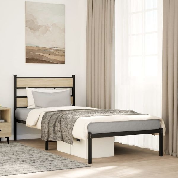 vidaXL Metallbett ohne Matratze Sonoma-Eiche 90x190 cm 4017094