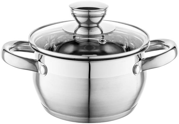 Florina Oliver 14 cm 1,3 L Edelstahltopf mit Glasdeckel | Für Induktion, Gas, Elektro, Ceran | Messskala innen | Spülmaschinengeeignet | Hitzebeständiger Deckel | Langlebig & robust