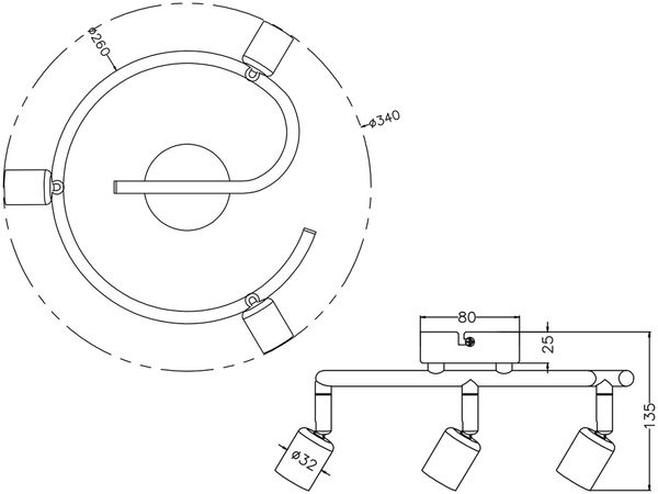 LED Deckenstrahler Rondell 3-flammig Schwarz, Ø 26cm Bild 6