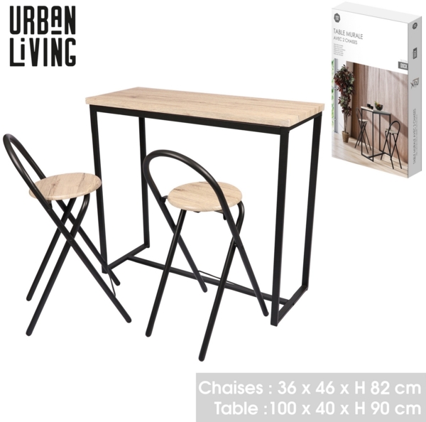 Urban Living COLORADO Set: Tisch mit 2 Barstühlen Bistrotisch+Barhocker 151215