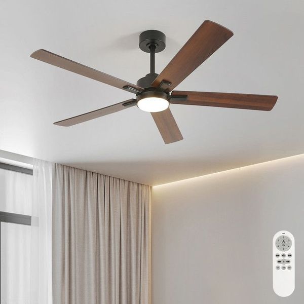 Dimmbarer LED-Deckenventilator mit 6 Geschwindigkeitsstufen – Leiser Deckenventilator mit Fernbedienung, Schwarz, für Schlaf- und Wohnzimmer