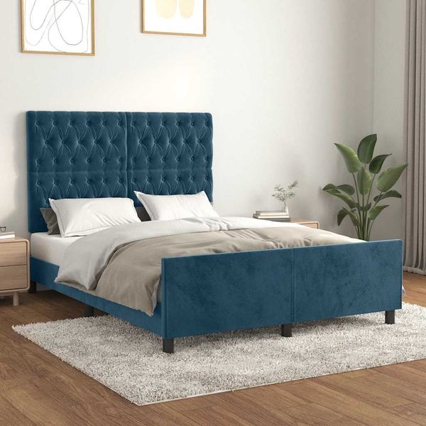 vidaXL Bettgestell ohne Matratze Dunkelblau 140x190 cm Samt 3125938