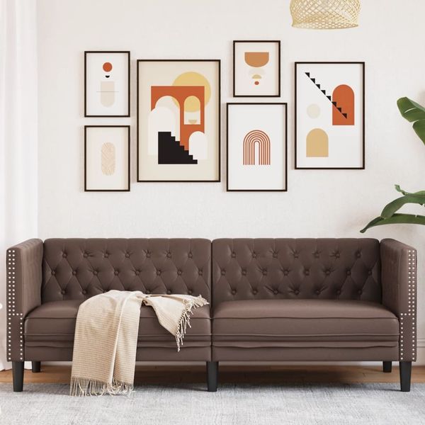 vidaXL Chesterfield-Sofa 3-Sitzer Braun Kunstleder 372668