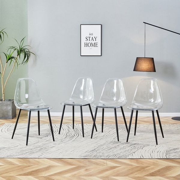 ANYSUN Esszimmerstuhl Esszimmerstühle 4er Set, transparentem Kunststoff Sitz (Mit Metallbeinen, stabil und rutschfest, leicht zu reinigen), Moderne Küchenstühle, Transparente Stühle für Esszimmer,Küche,Büro usw