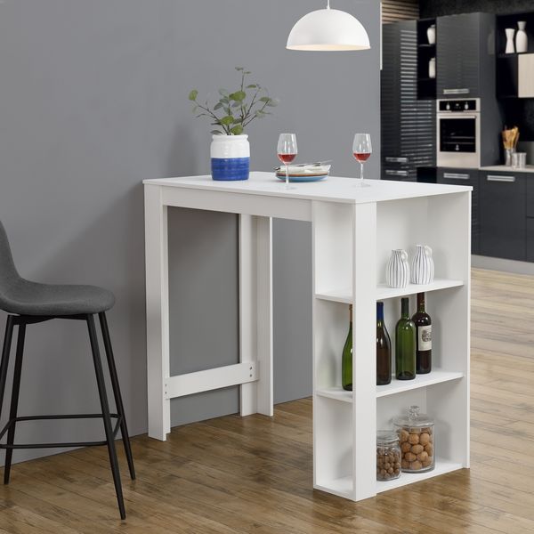 Bartisch Danderyd 120x60x106 cm mit 3 Ablagefächern Weiß [en. casa]