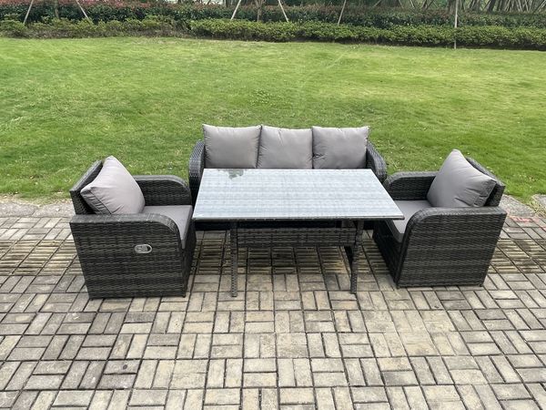 Fimous Outdoor Gartenmöbel-Set 4 Teil Grau Terrassenmöbel Set Terrassen 5 Sitzer Set Outdoor Rechteckiger Tisch und Sesseln