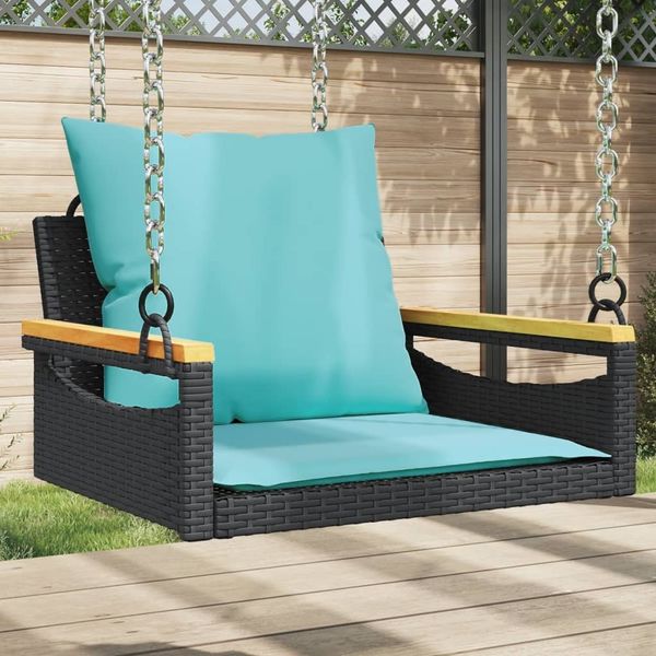 vidaXL Hängesessel mit Kissen Schwarz 63 x 62 x 40 cm Poly Rattan 368169