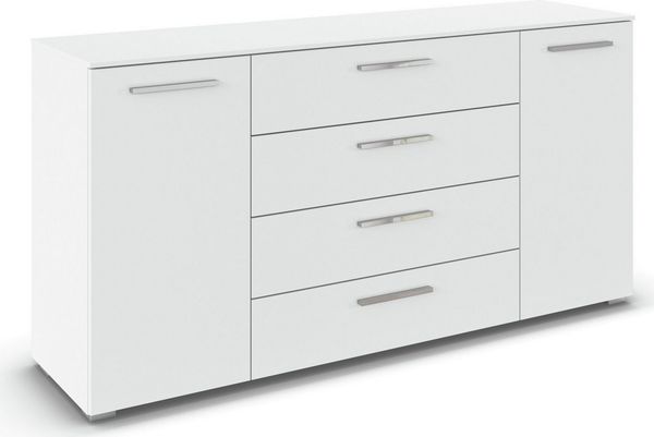 rauch Kombikommode Sideboard Schubkommode Kommode MONTCLAR Front Dekor/Hochglanz/Glas (Breite 160 / Höhe 81 cm, 2 Einlegeböden, inkl. Soft-Close-Funktion), 2-türig, 4 geräumige Schubladen, viele Griffvarianten MADE IN GERMANY